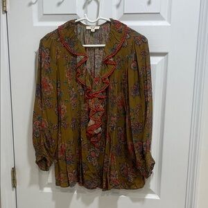 Easel Mustard and Red Floral Blouse
